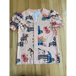 Rodeo Daisies Blouse Short Puff Sleeves Medium Western Nashville